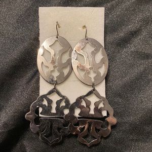 Black silver chrome dangly earrings